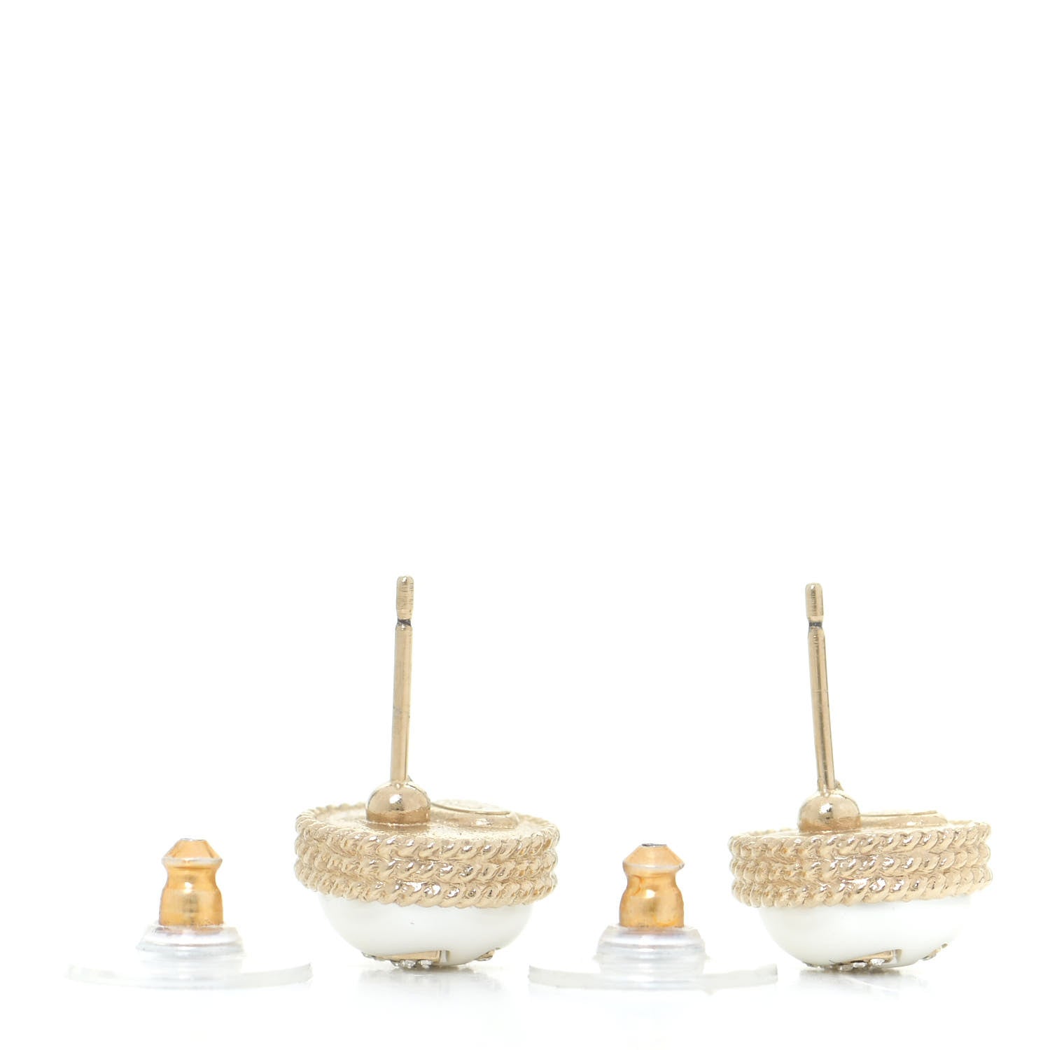 Chanel Pearl Crystal CC Round Earrings Gold 3 of 5