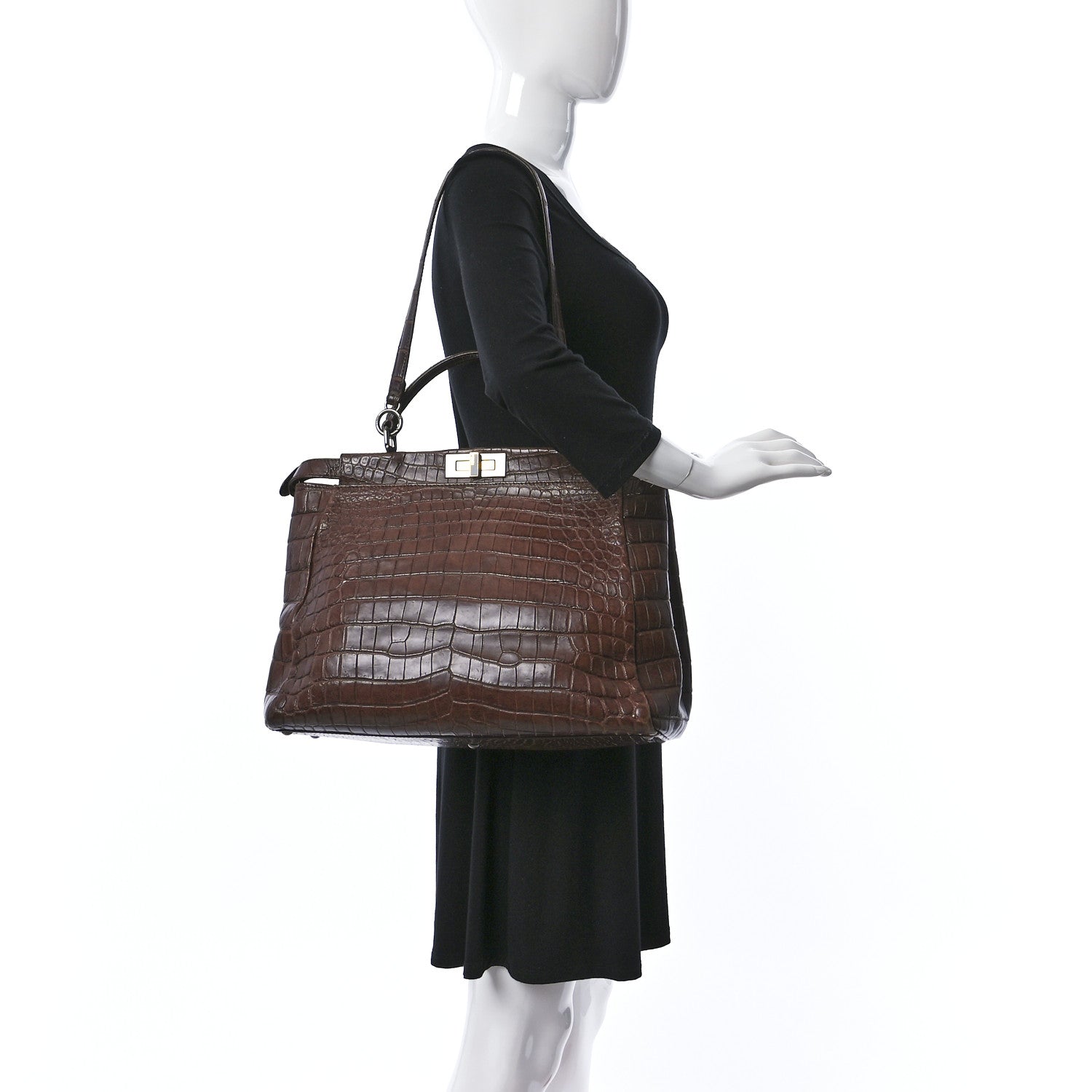 Fendi Crocodile Large Peekaboo Iconic Satchel Brown 1191617