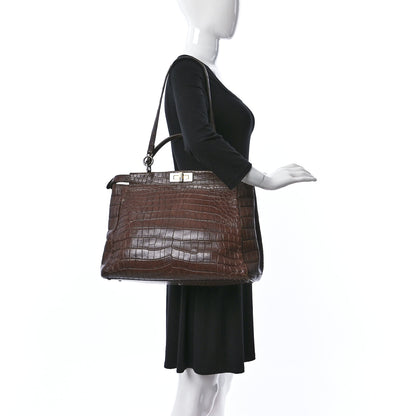 Fendi Crocodile Large Peekaboo Iconic Satchel Brown 2 of 16