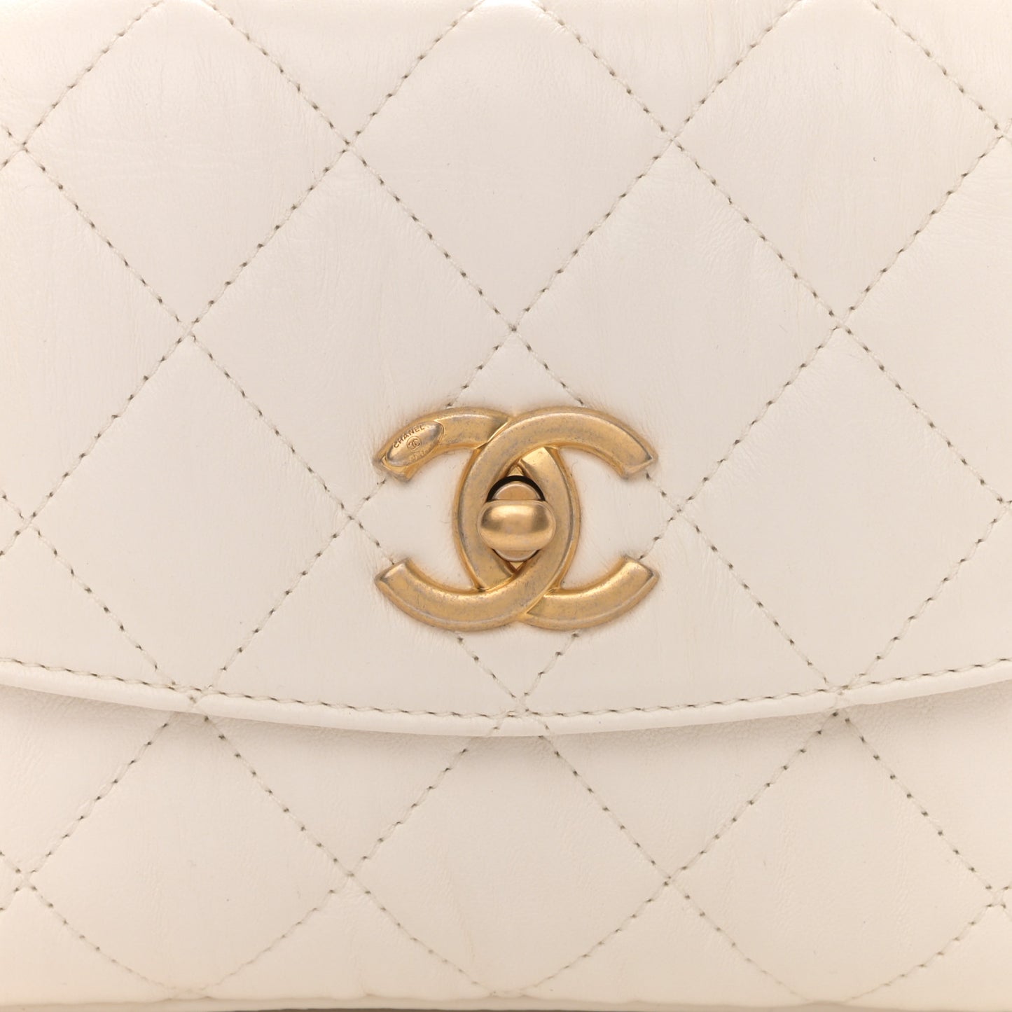 Crumpled Lambskin Quilted Mini CC Links Top Handle Flap White