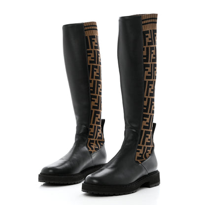 Fendi Nappa Microfiber Fabric FF Rockoko Tall Boots 35 Black Tobacco 3 of 10