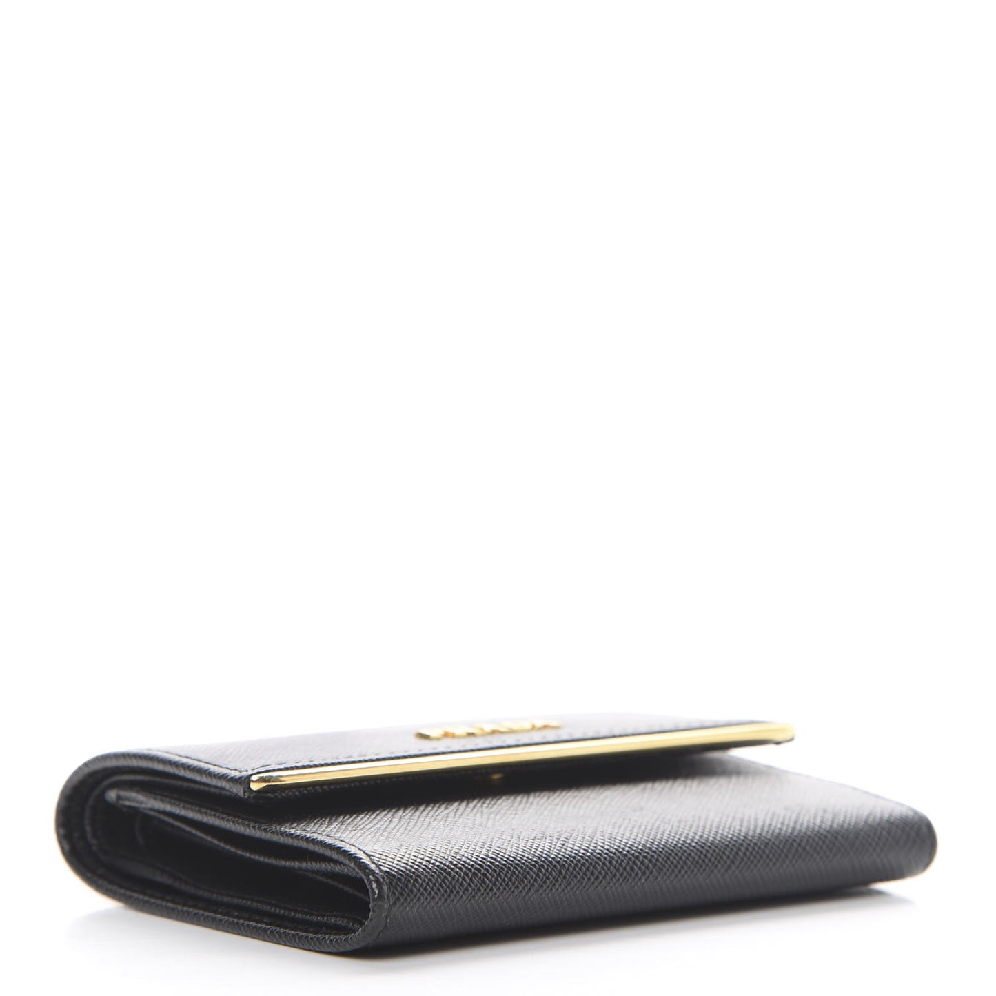 Saffiano Compact Metal Bar Flap Wallet Black