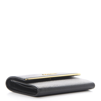 Prada Saffiano Compact Metal Bar Flap Wallet Black 3 of 7