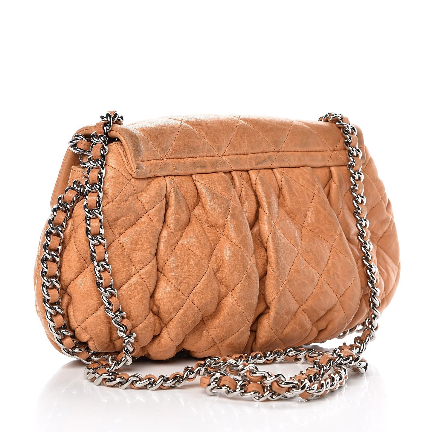 Washed Lambskin Quilted Medium Chain Around Flap Dark Beige