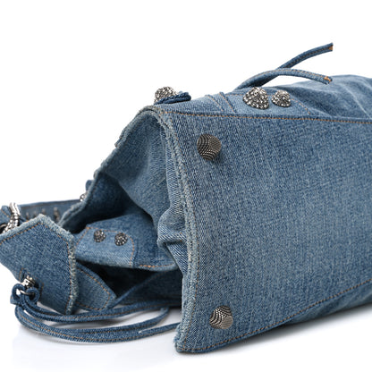 Balenciaga Washed Frayed Denim Crystal Neo Cagole City Handbag Blue 9 of 11