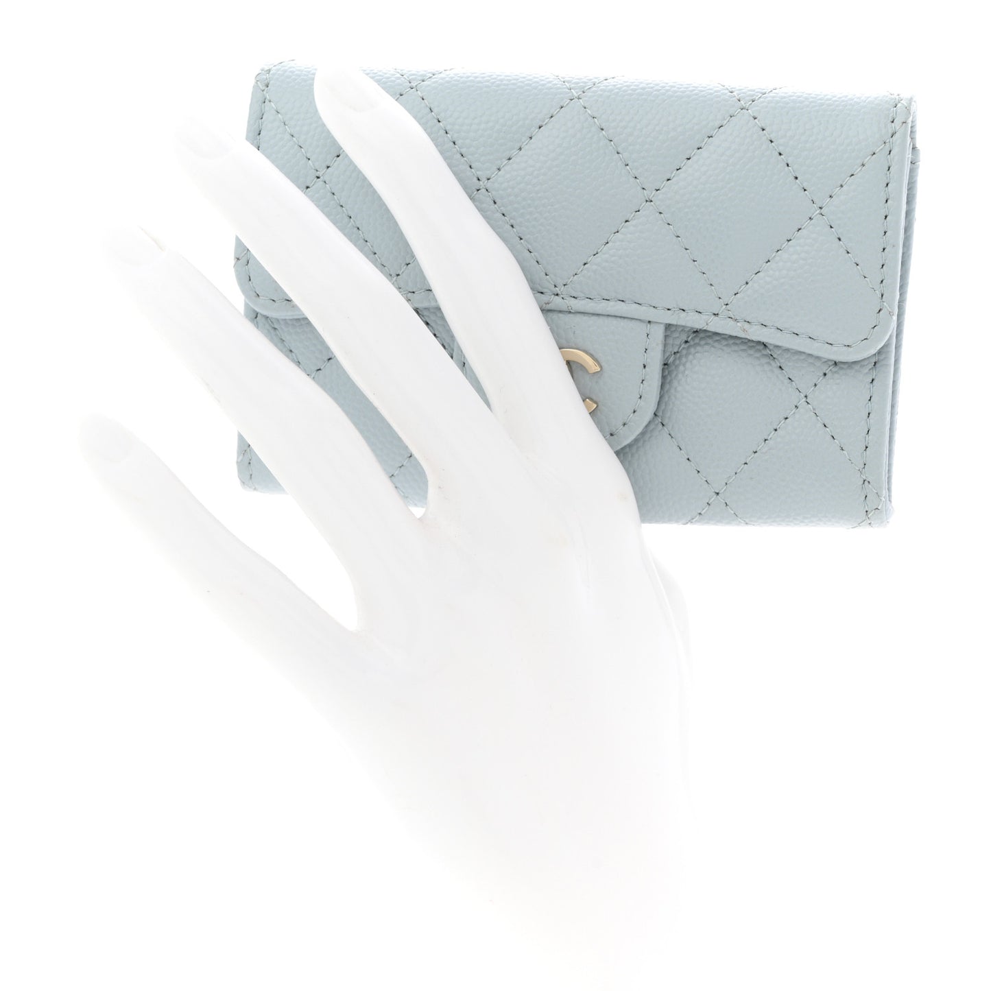 Caviar Quilted Flap Card Holder Wallet Blue