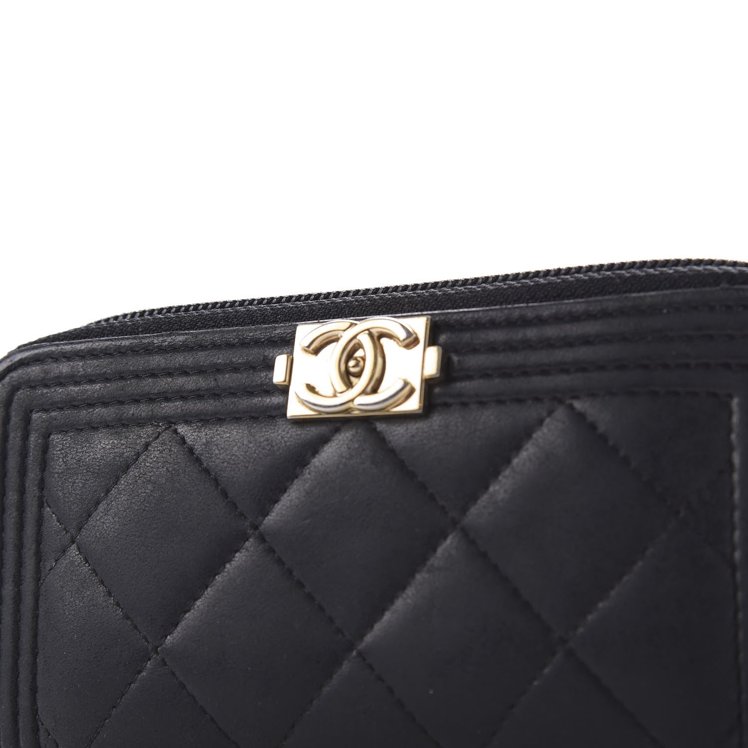 Chanel Lambskin Quilted Small Boy Zip Around Wallet Black 9 of 9