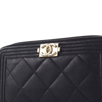 Chanel Lambskin Quilted Small Boy Zip Around Wallet Black 9 of 9