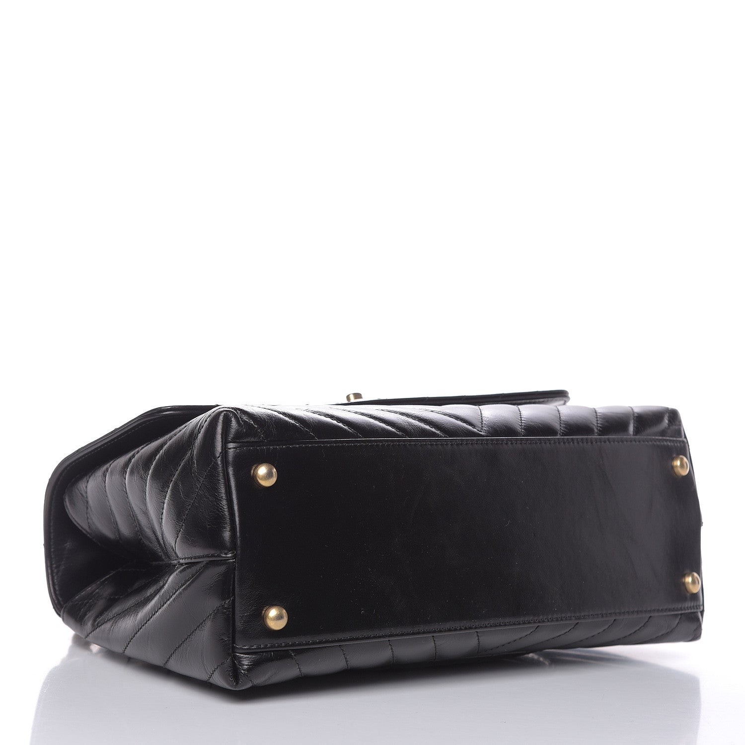 Chanel Calfskin Lizard Chevron Quilted Small Coco Handle Flap Black 4 of 10