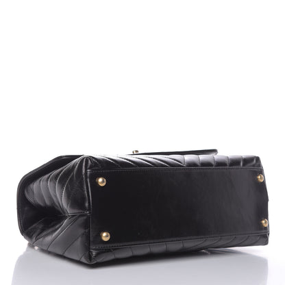 Chanel Calfskin Lizard Chevron Quilted Small Coco Handle Flap Black 4 of 10