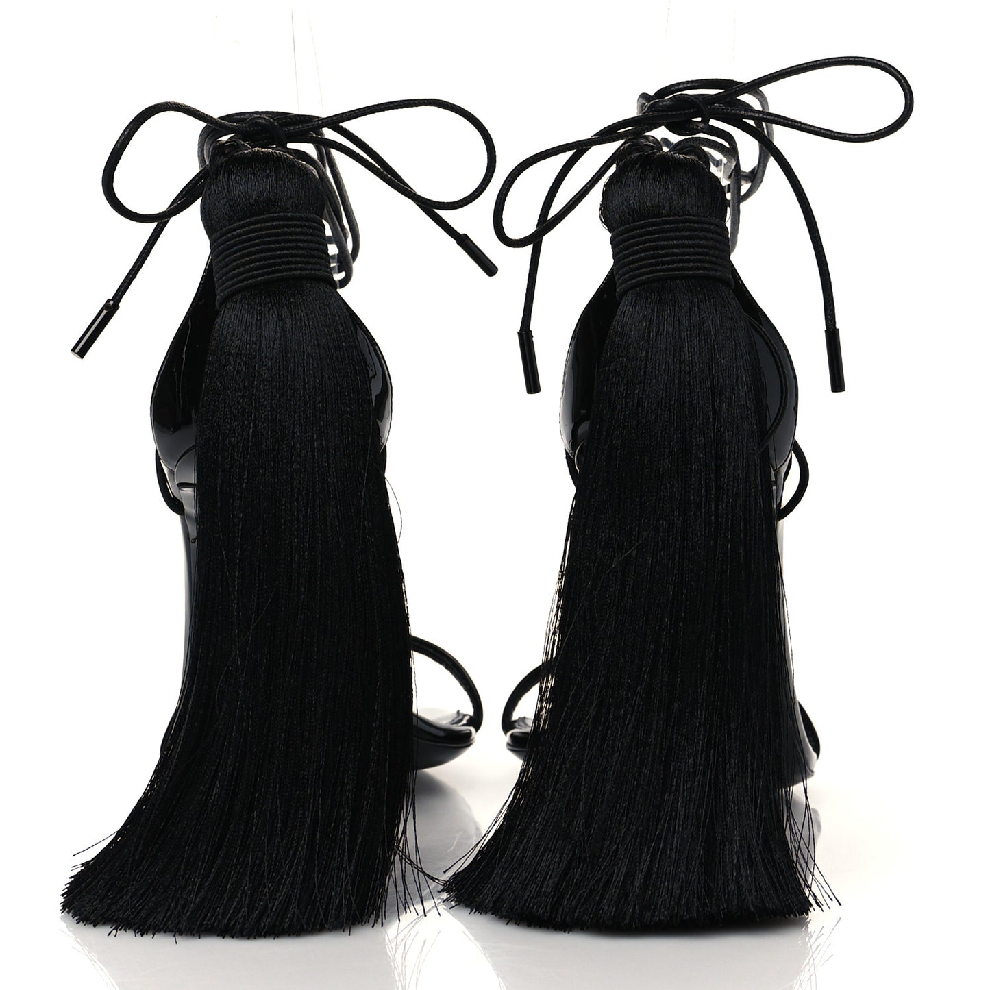 Tassel Embellished Calfskin Ankle-Wrap Sandals 35 Black