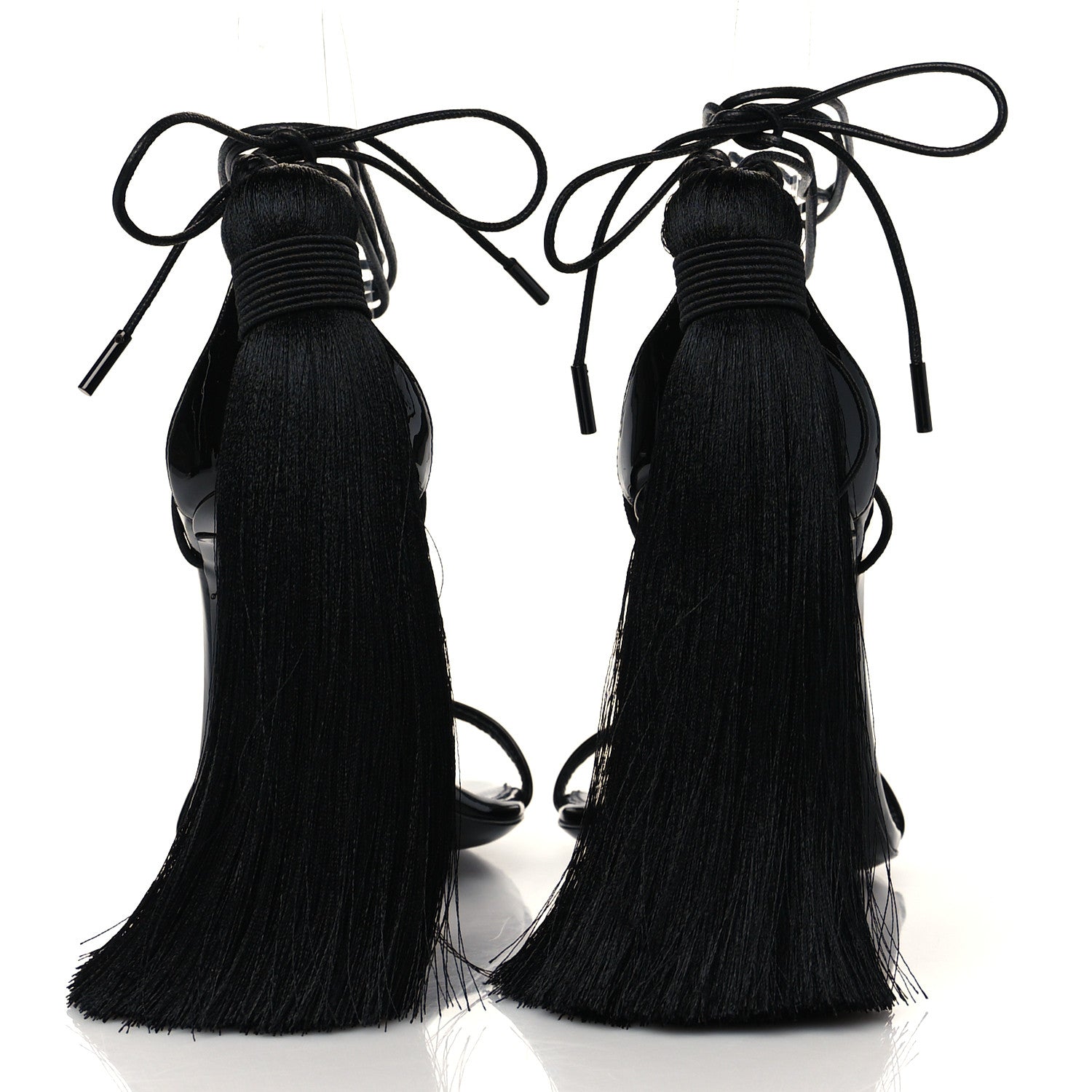 Saint Laurent Tassel Embellished Calfskin Ankle-Wrap Sandals 35 Black 5 of 9