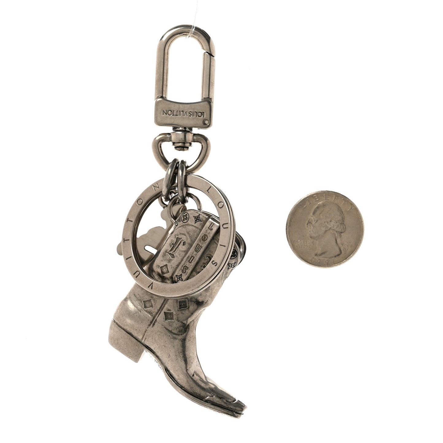 Metal Cowboy Boot Bag Charm Key Holder Silver