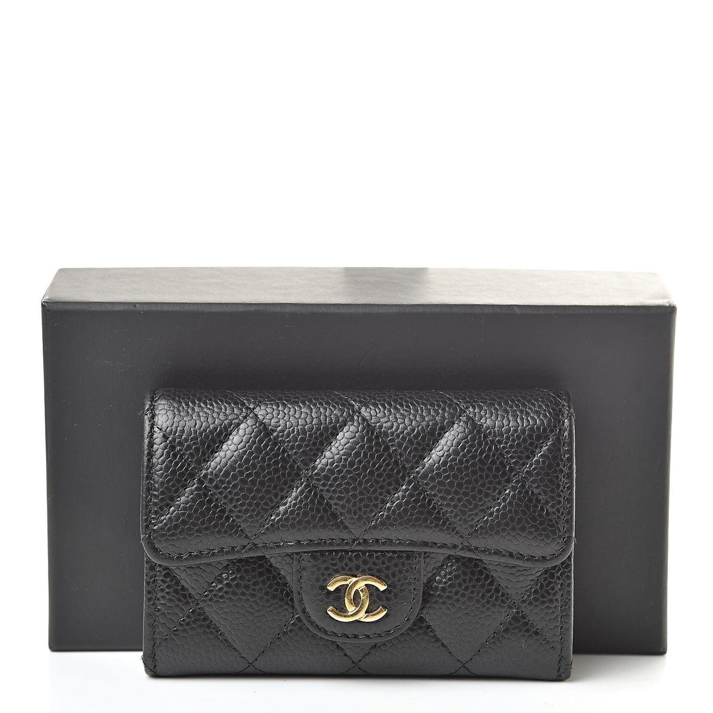 Caviar Quilted Flap Card Holder Wallet Black