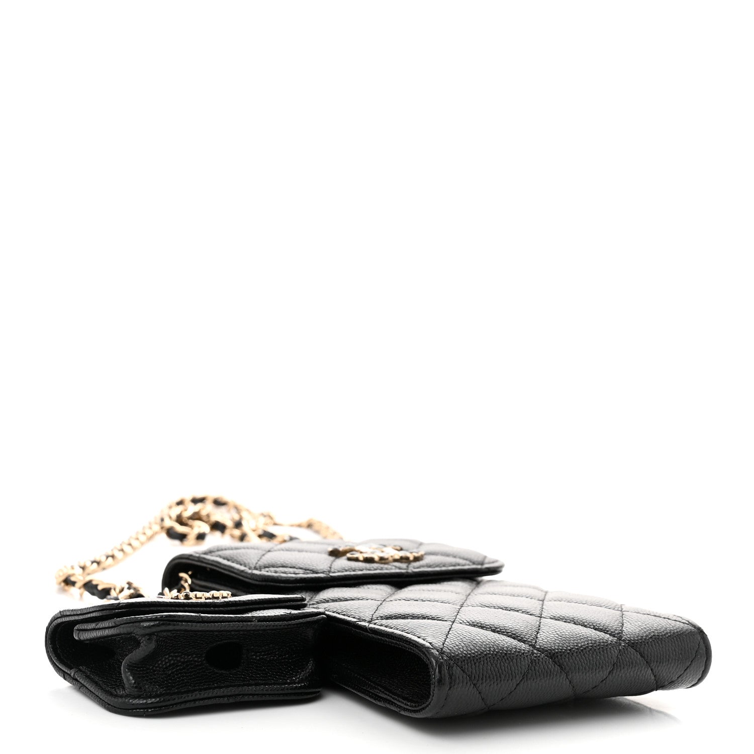 Chanel Caviar Quilted Crystal CC Airpods Pro and Phone Case With Chain Black 4 of 12