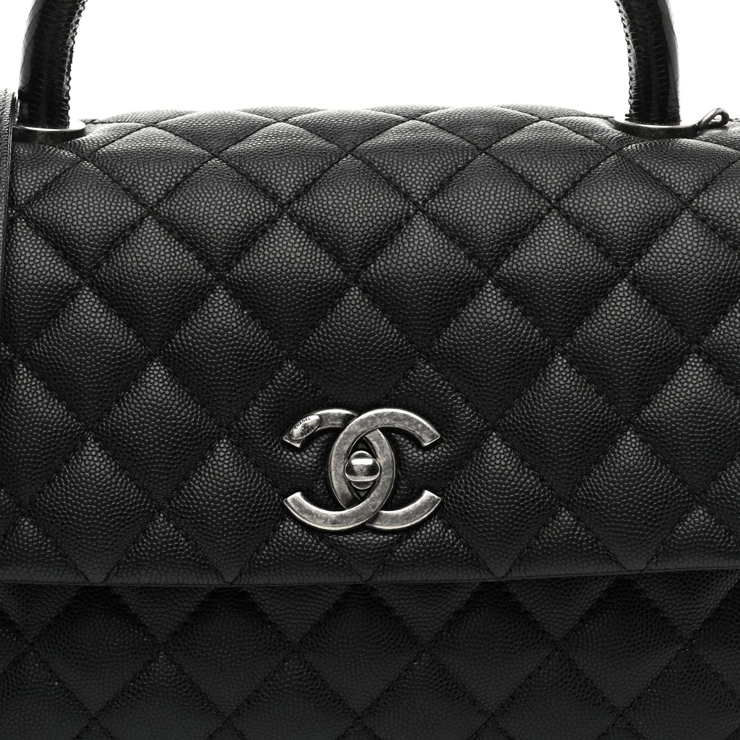 Chanel Caviar Lizard Embossed Quilted Small Coco Handle Flap Black 8 of 10