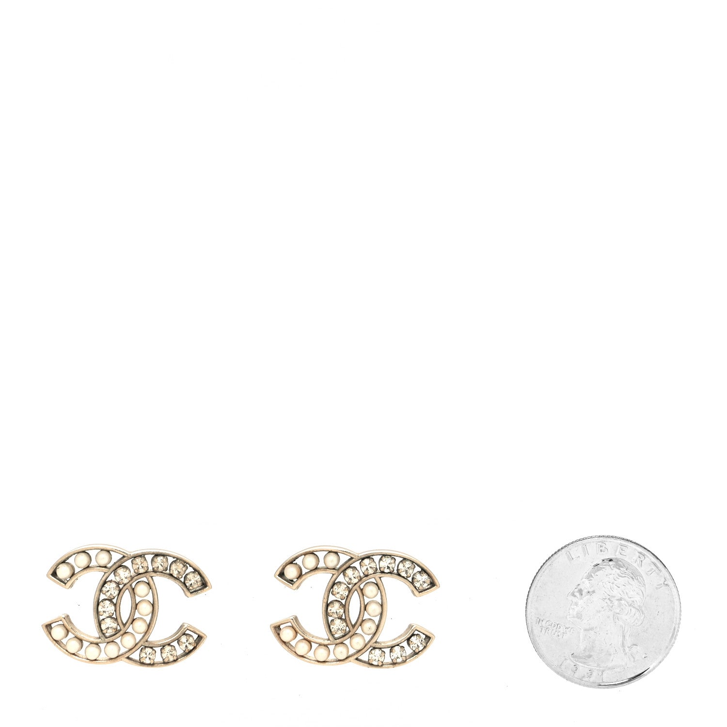 Chanel Crystal Pearl CC Earrings Gold 2 of 5