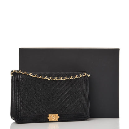 Chanel Caviar Chevron Quilted Boy Wallet On Chain WOC Black 9 of 9