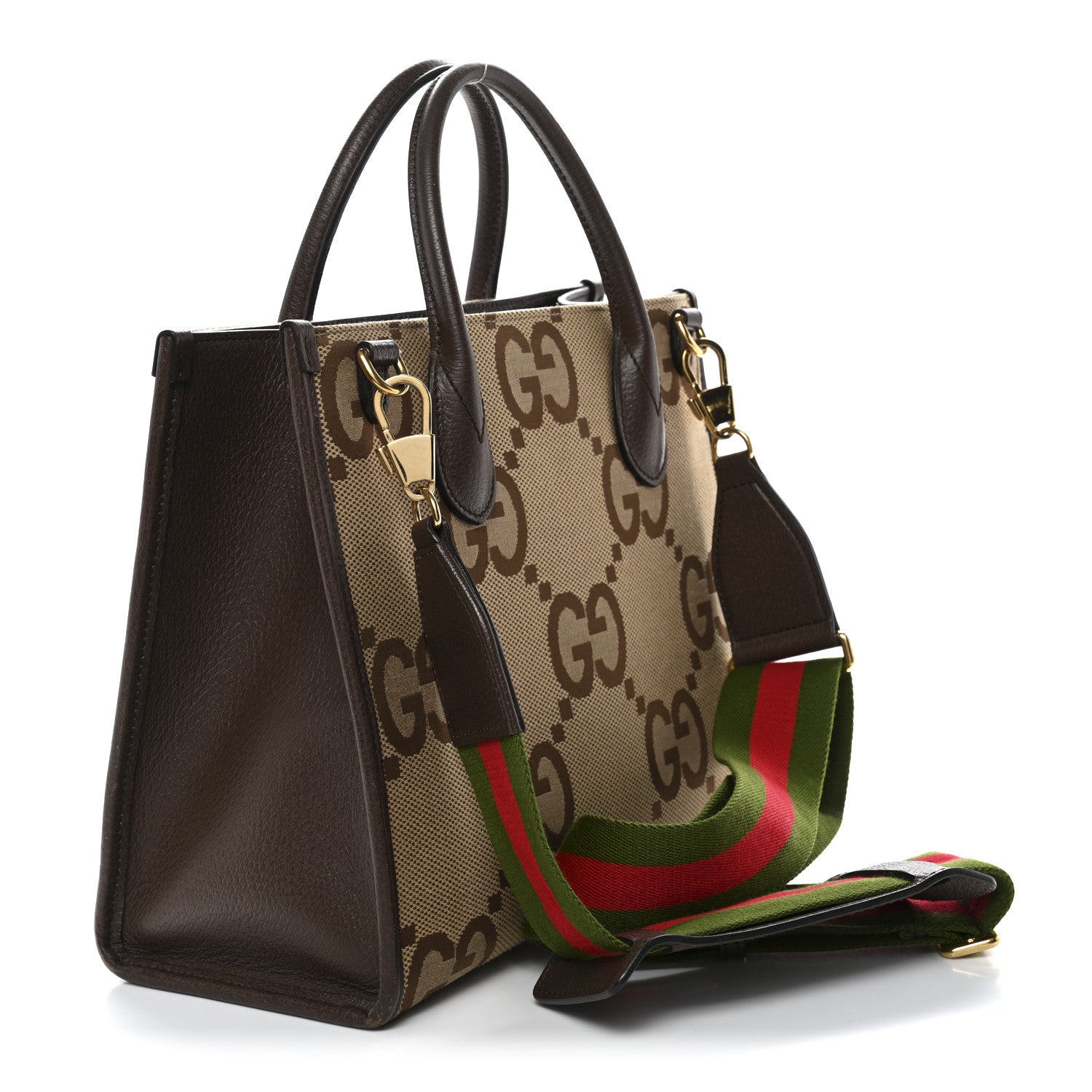 Gucci Monogram Jumbo GG Textured Dollar Calfskin Web Small Tote
