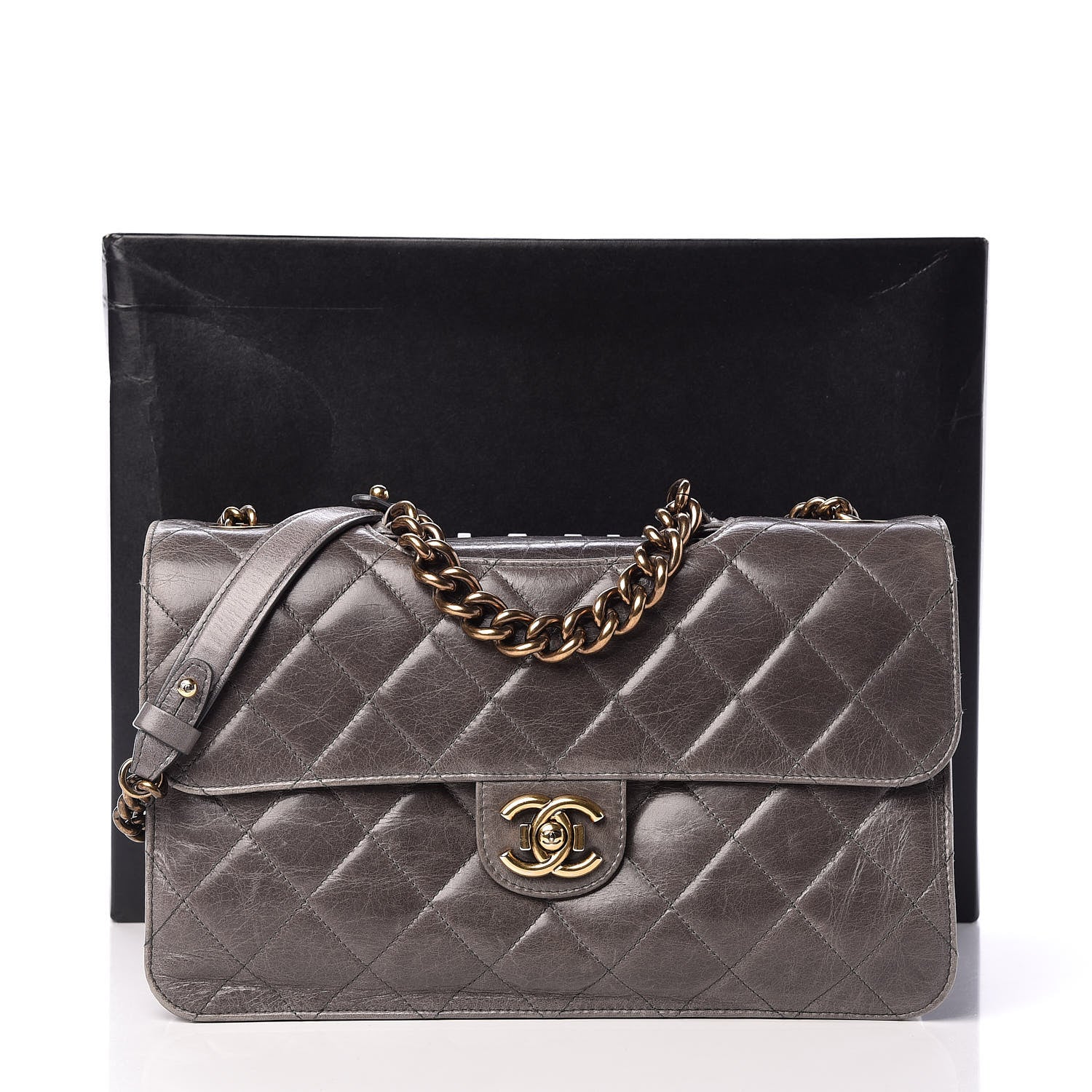Chanel Glazed Calfskin Quilted Large Perfect Edge Flap Grey 11 of 17