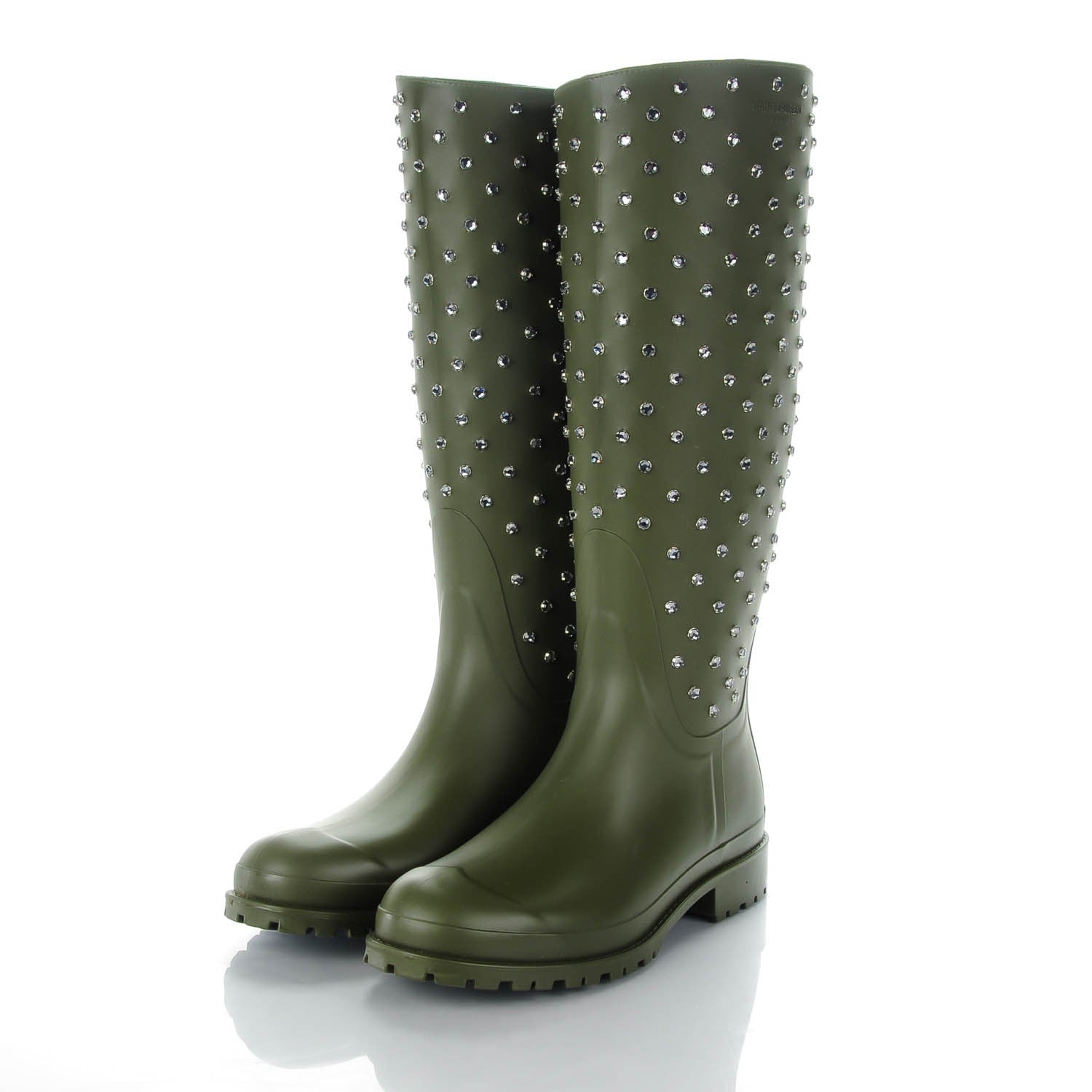 Saint Laurent Rubber Studded Festival Rain Boots 41 New Kaki Fonce 3 of 7
