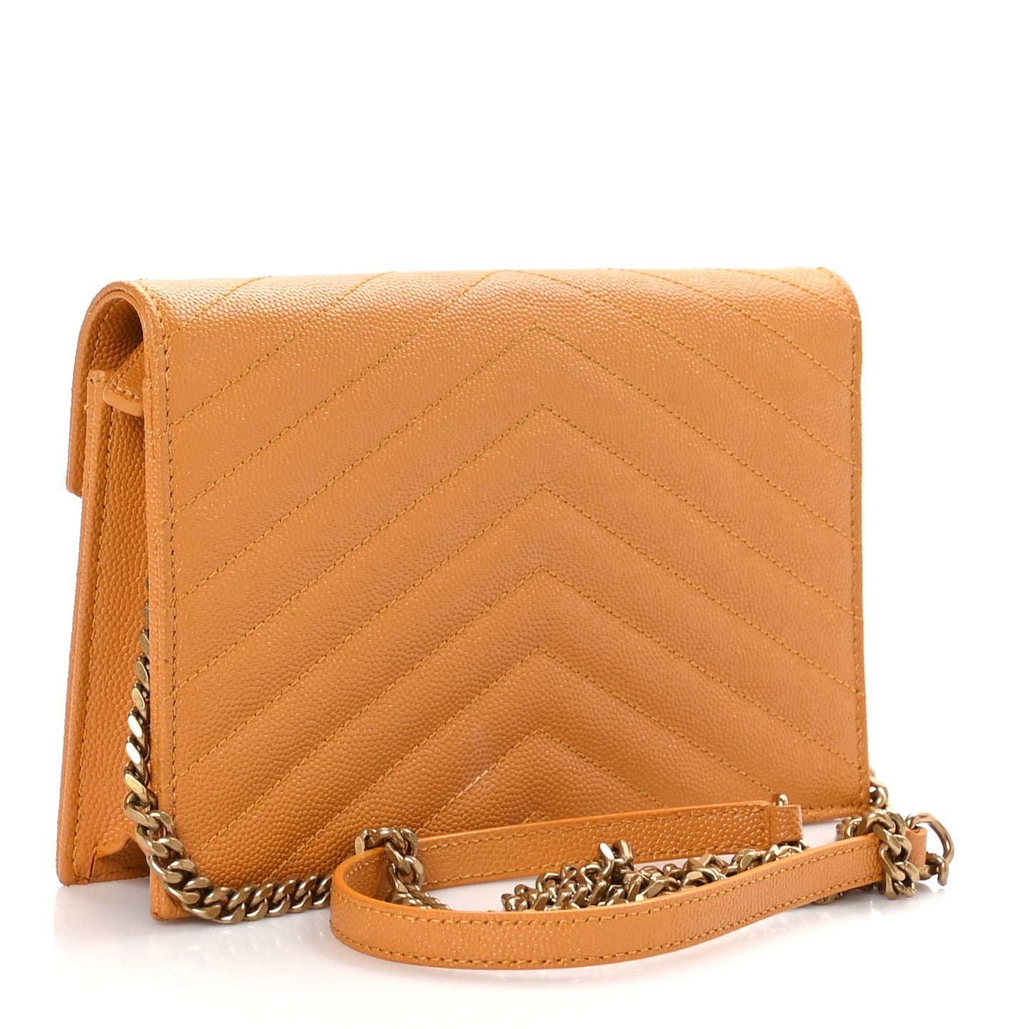 Grain De Poudre Matelasse Chevron Monogram Envelope Chain Wallet Senape Yellow