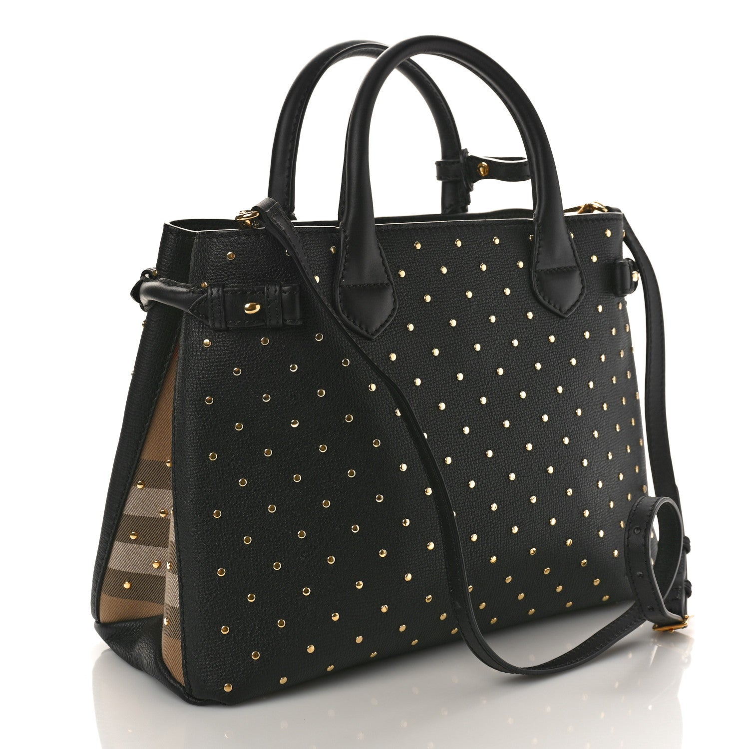 Burberry Grainy Calfskin Studded Medium Banner Tote Black 3 of 9