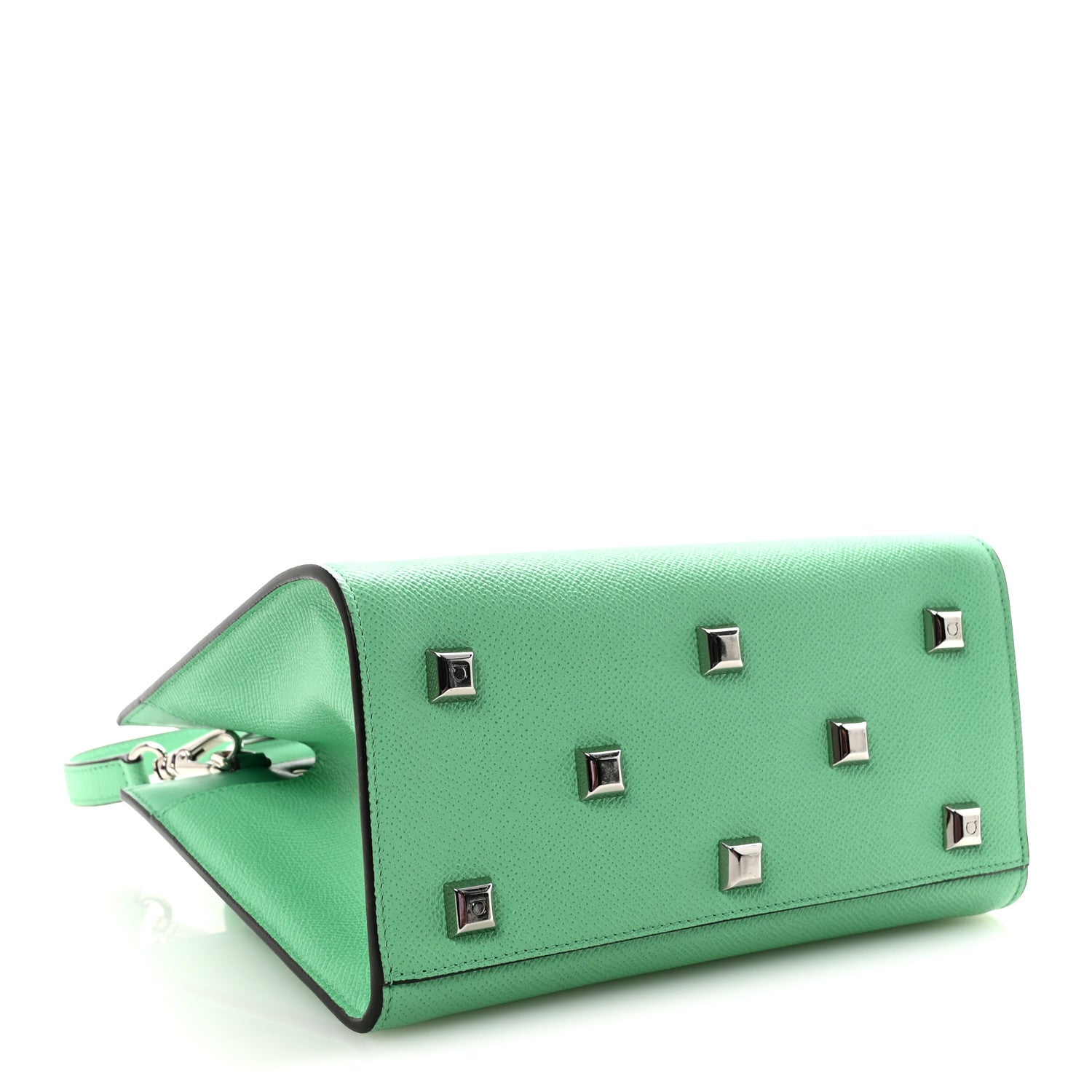 Salvatore Ferragamo Hammered Calfskin Small The Studio Box Bag Fresh Mint 4 of 9