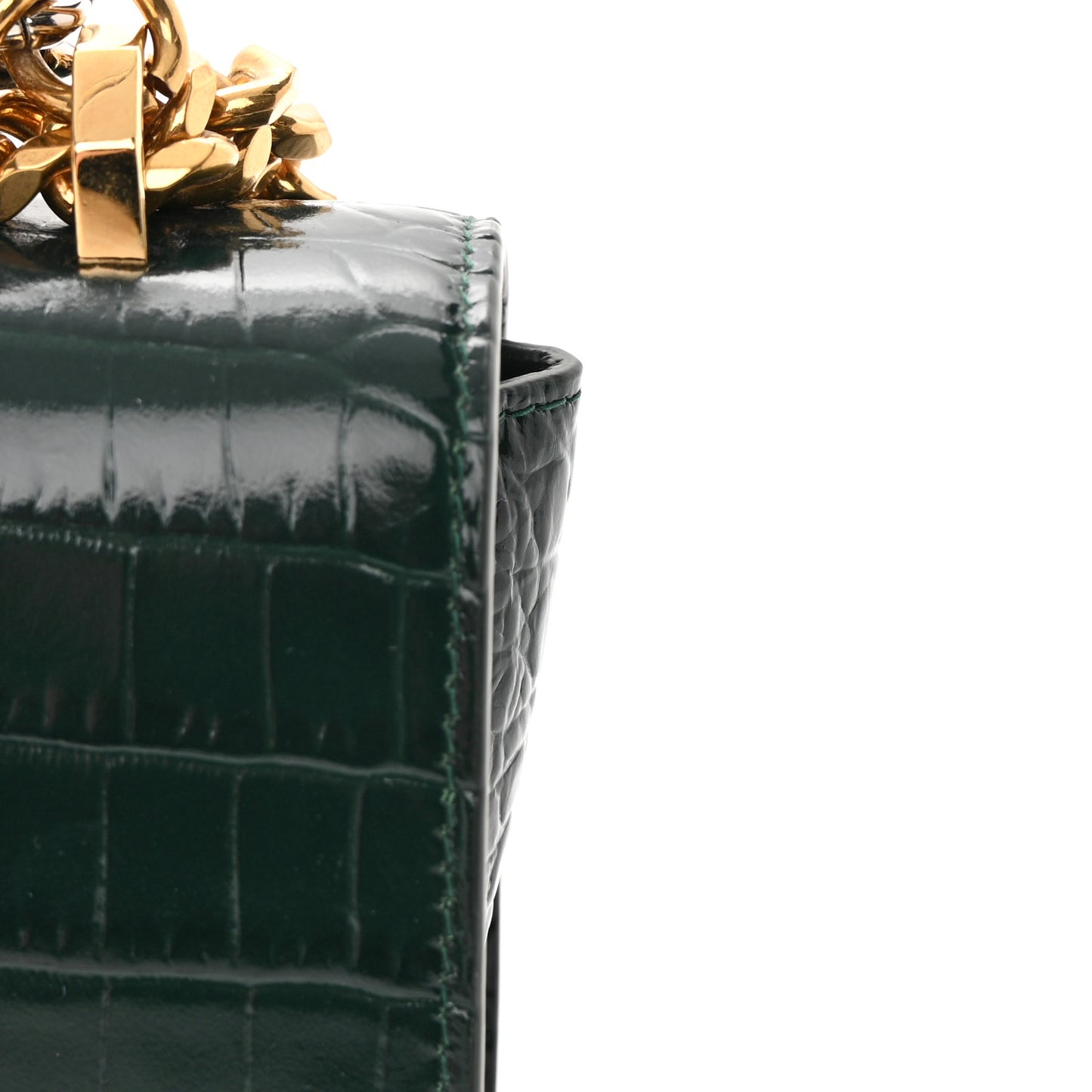 Shiny Crocodile Embossed Jeweled Satchel Emerald
