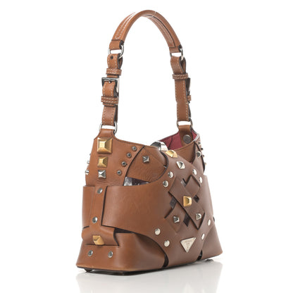 Prada Vitello Studded Cross Shoulder Bag Nocciolo 4 of 15