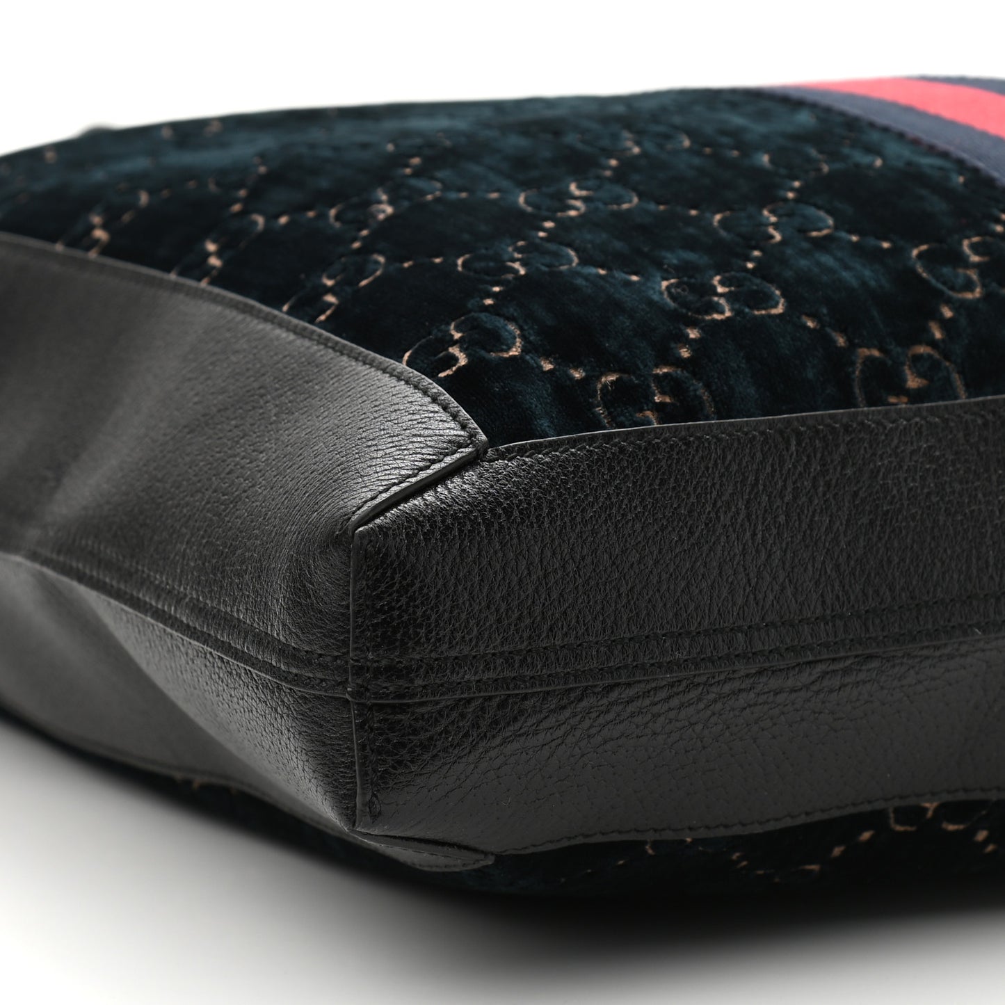 Velvet GG Monogram Textured Calfskin Web Large Ophidia Vertical Shopping Tote Blue Beige Black