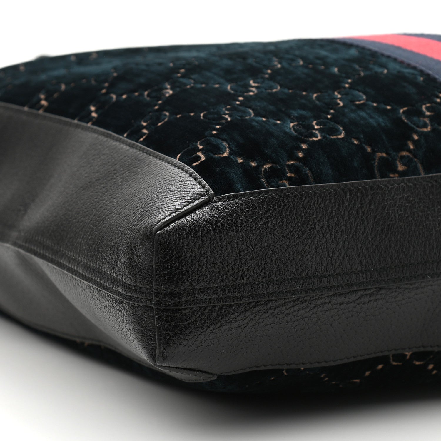 Gucci Velvet GG Monogram Textured Calfskin Web Large Ophidia Vertical Shopping Tote Blue Beige Black 10 of 11