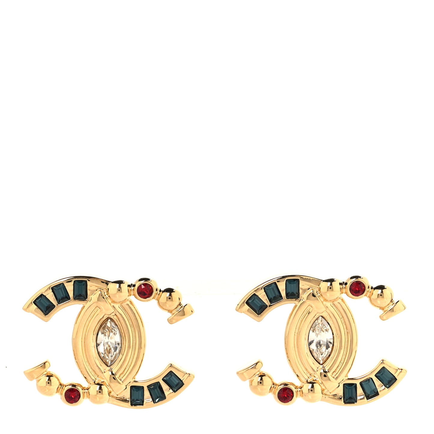 Metal Crystal CC Earrings Blue Red