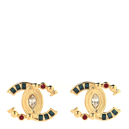 Chanel Metal Crystal CC Earrings Blue Red 1 of 5