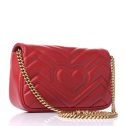 Gucci Calfskin Matelasse Super Mini GG Marmont Shoulder Bag Hibiscus Red 2 of 3