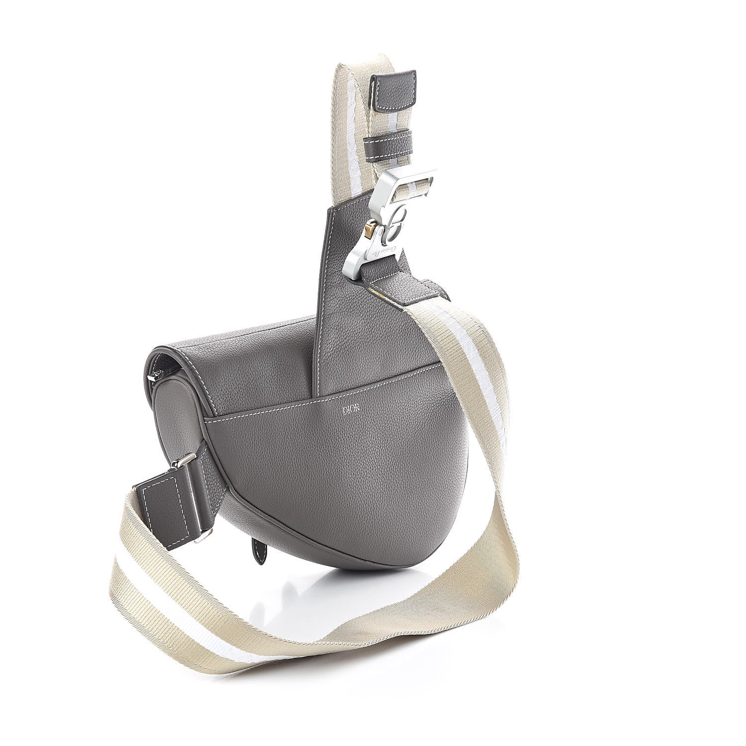 Christian Dior Grained Calfskin Kim Jones Saddle Bag Grey 3 of 8