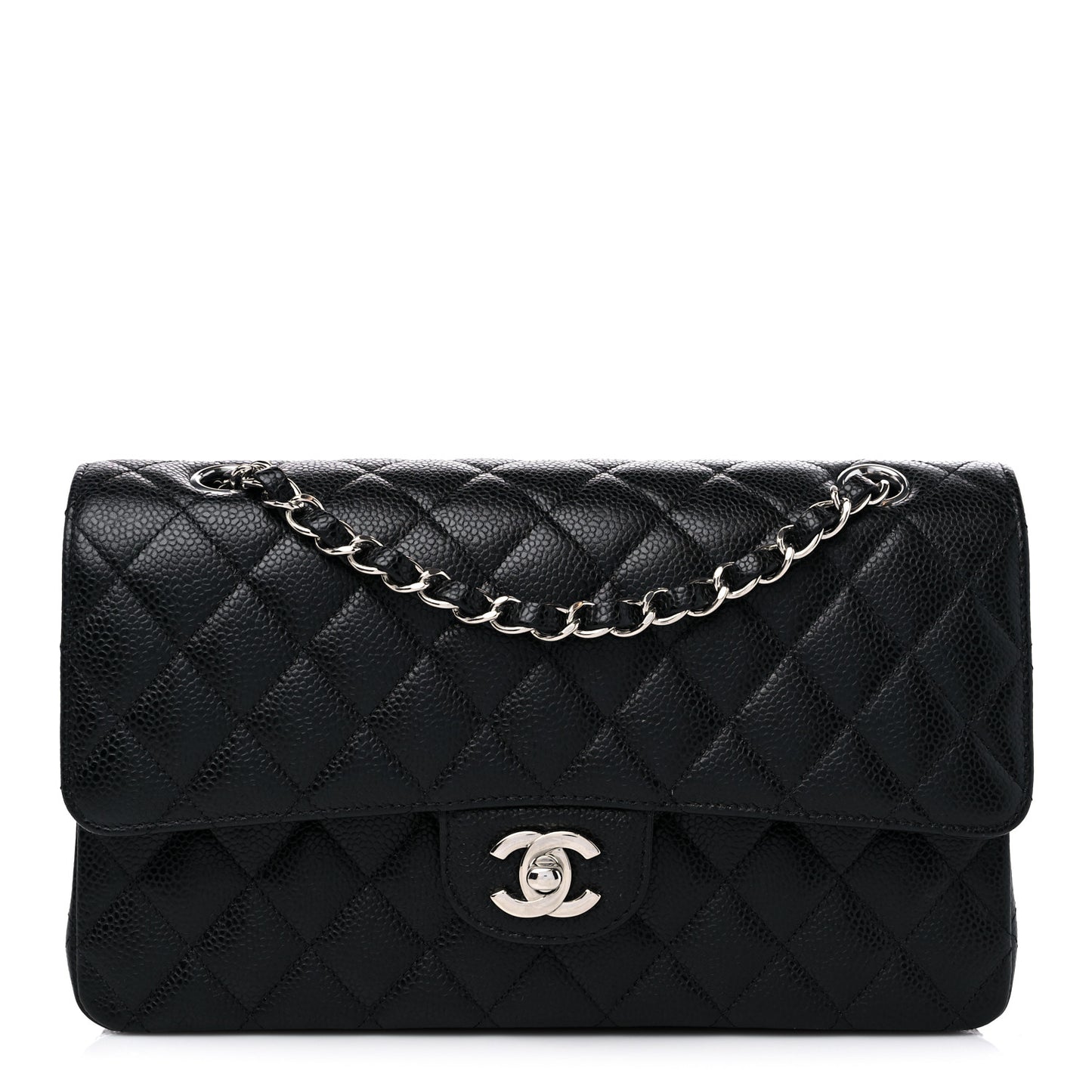 Caviar Quilted Medium Double Flap Black