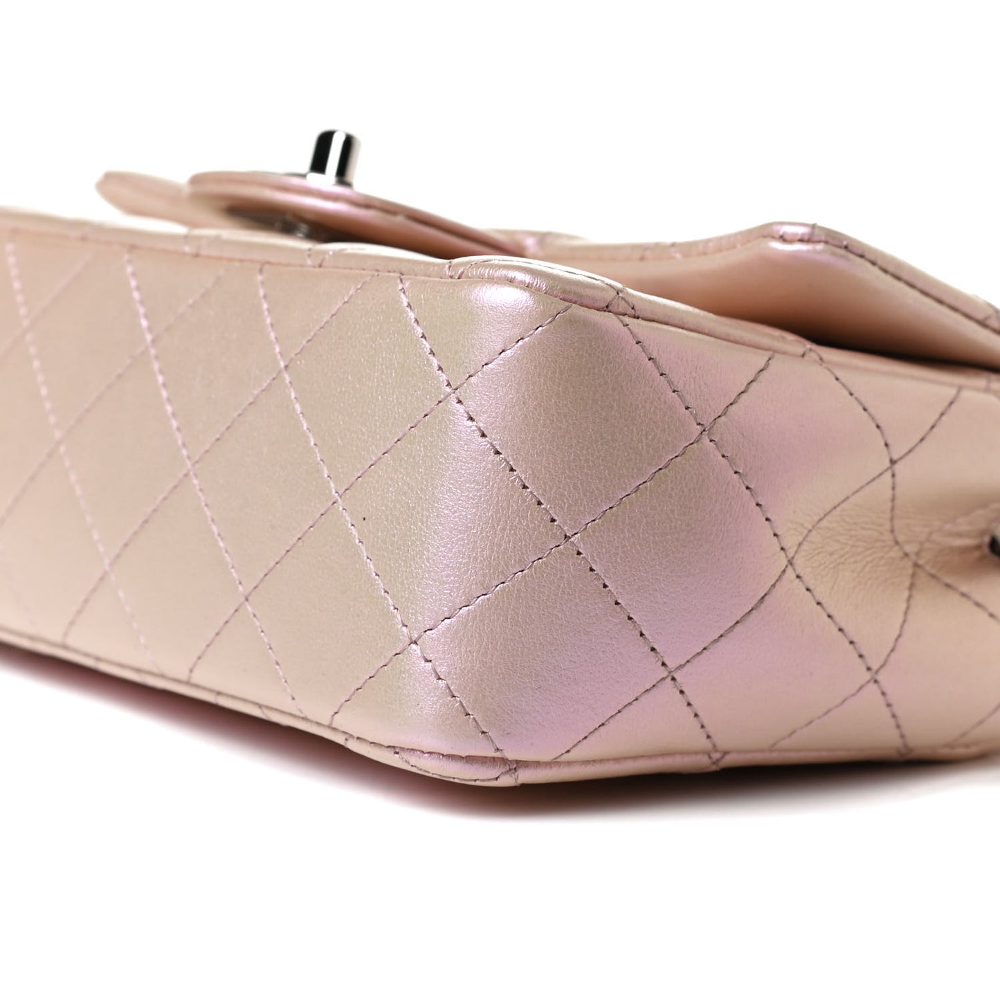 Iridescent Calfskin Quilted Mini Rectangular Flap Pink