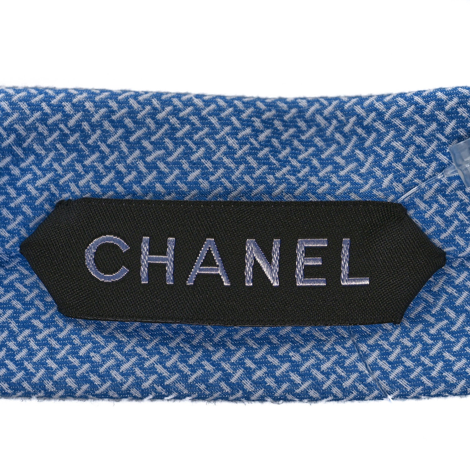Chanel Mens Silk CC Neck Tie Blue White 5 of 5