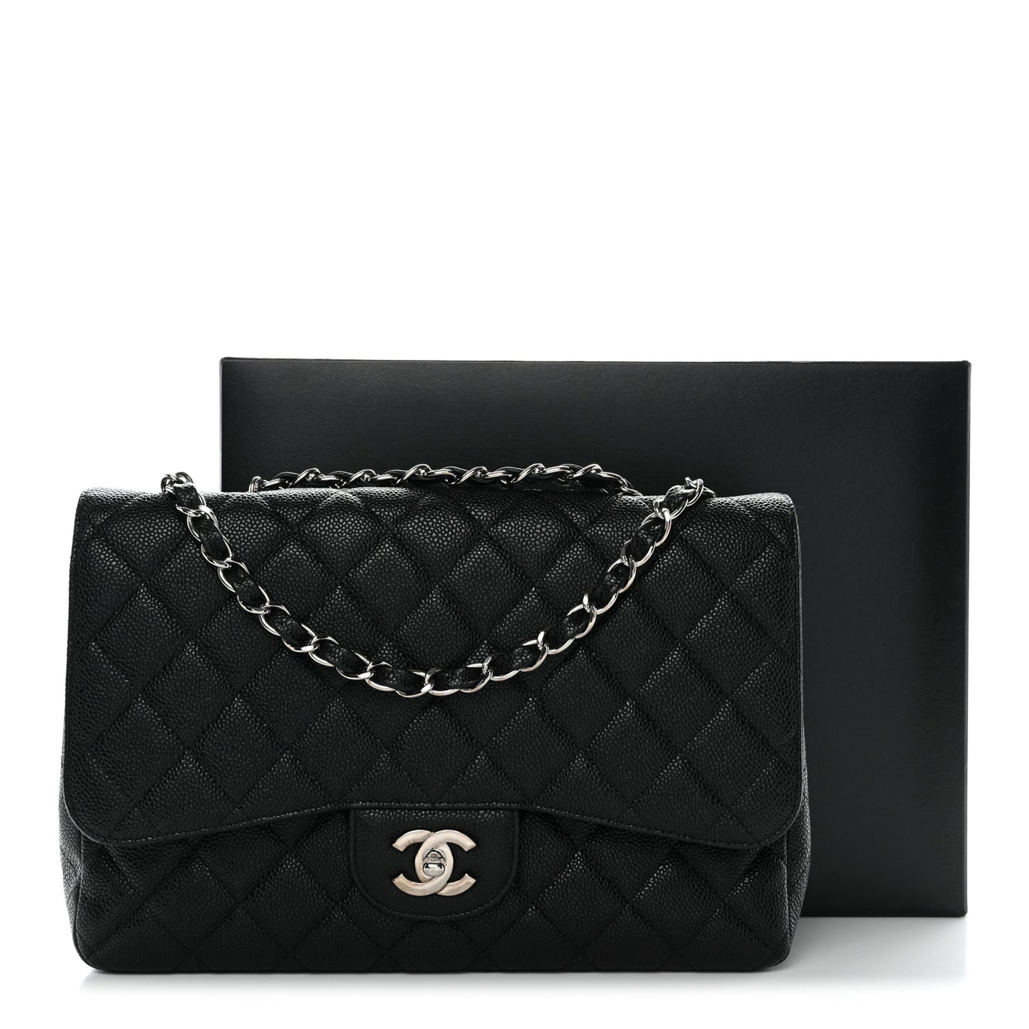 Caviar Quilted Jumbo Single Flap Black Black