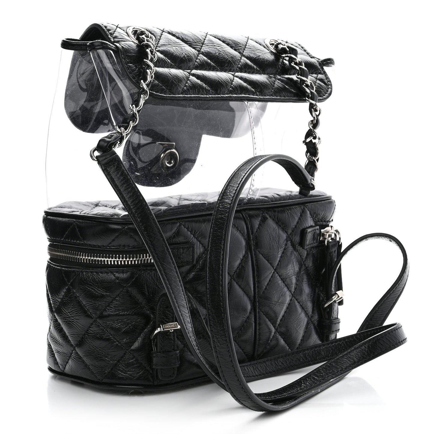 Crumpled Calfskin PVC Quilted Backpack Black