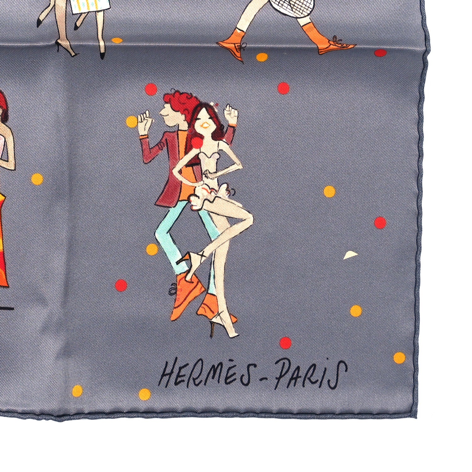 Hermes Silk Ex-Libris Les Parisiennes Scarf 70 Gris Cendre Corail Orange 4 of 4