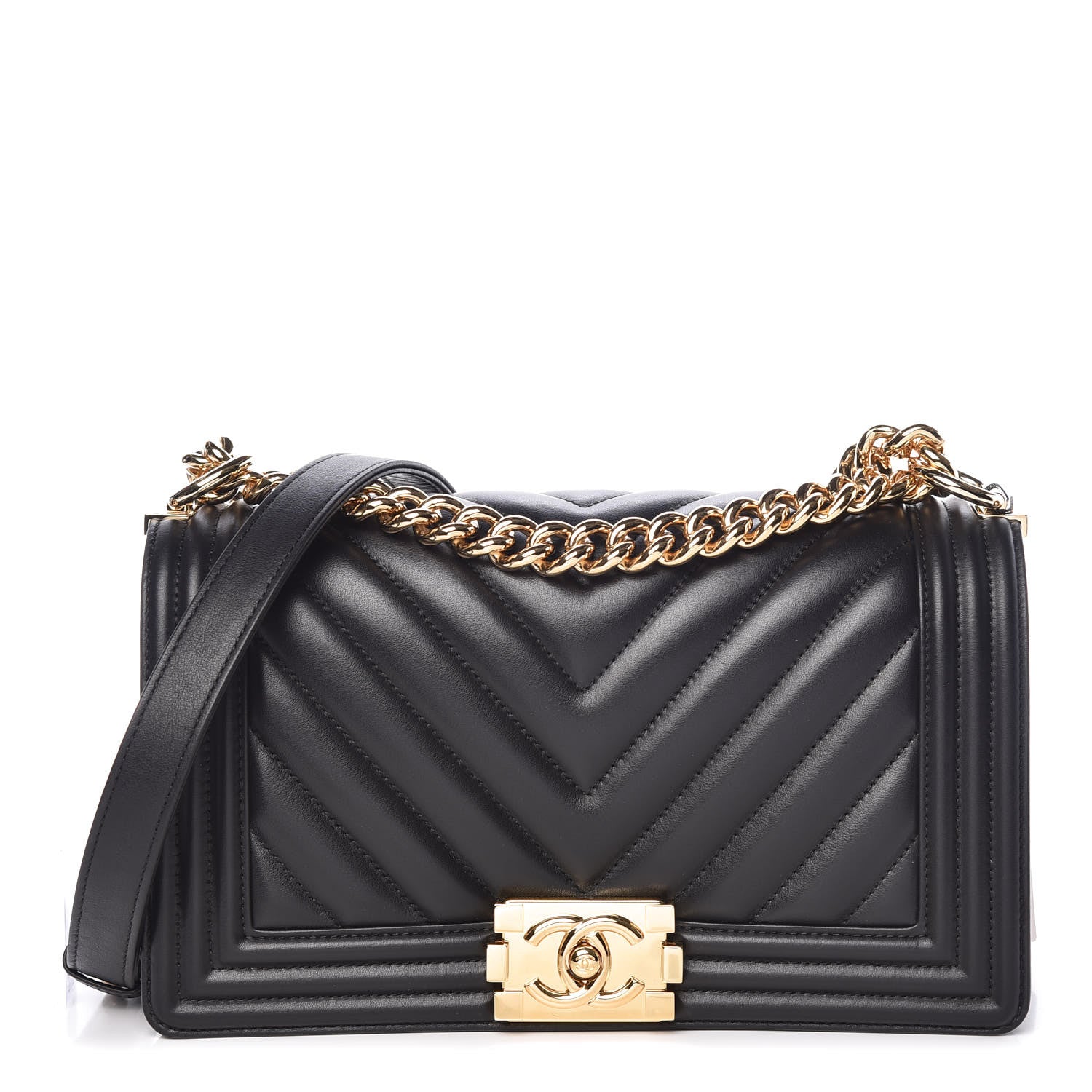 Chanel Lambskin Chevron Medium Boy Flap Black 1 of 12