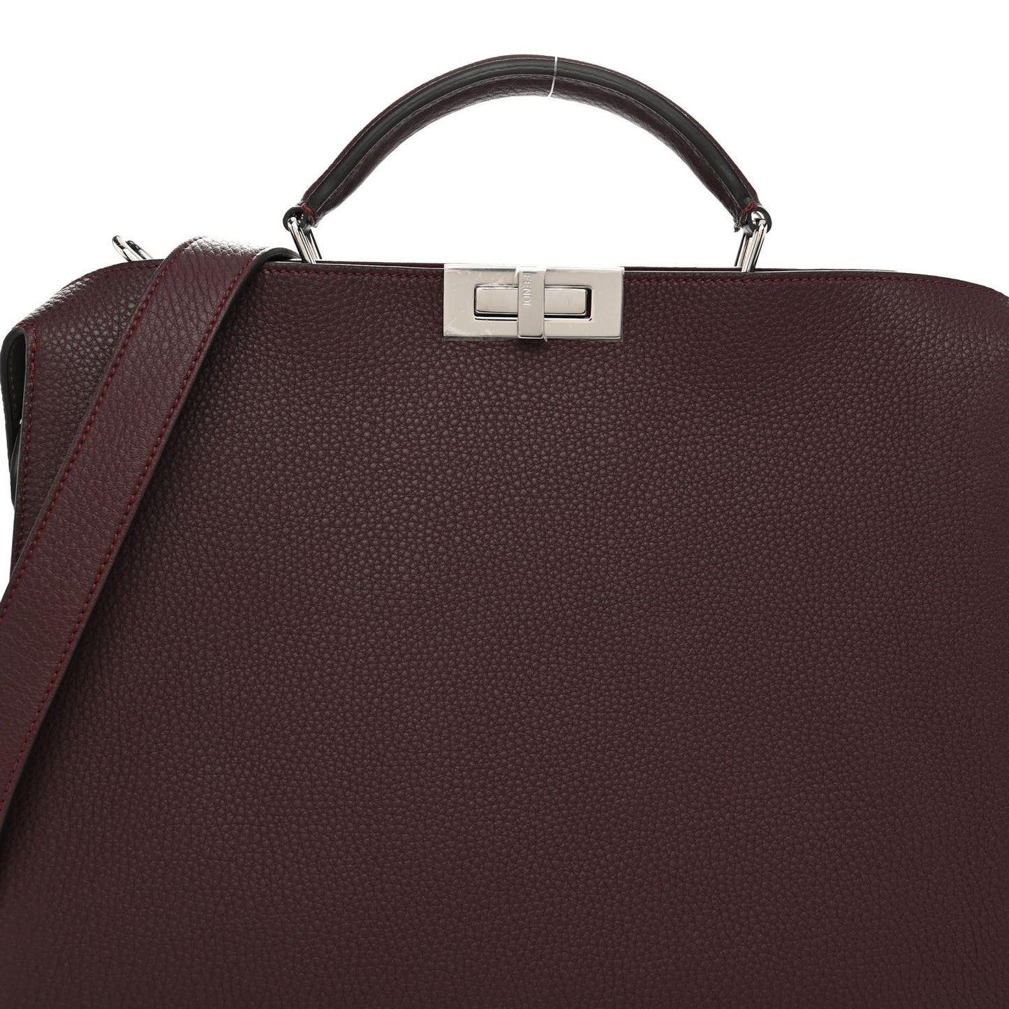 Cuoio Romano Vitello Cover Glazed Fabric Bi-Color FF 1974 Medium Peekaboo I SEE U Satchel Granada Tartufo Burgundy Tobacco Moro
