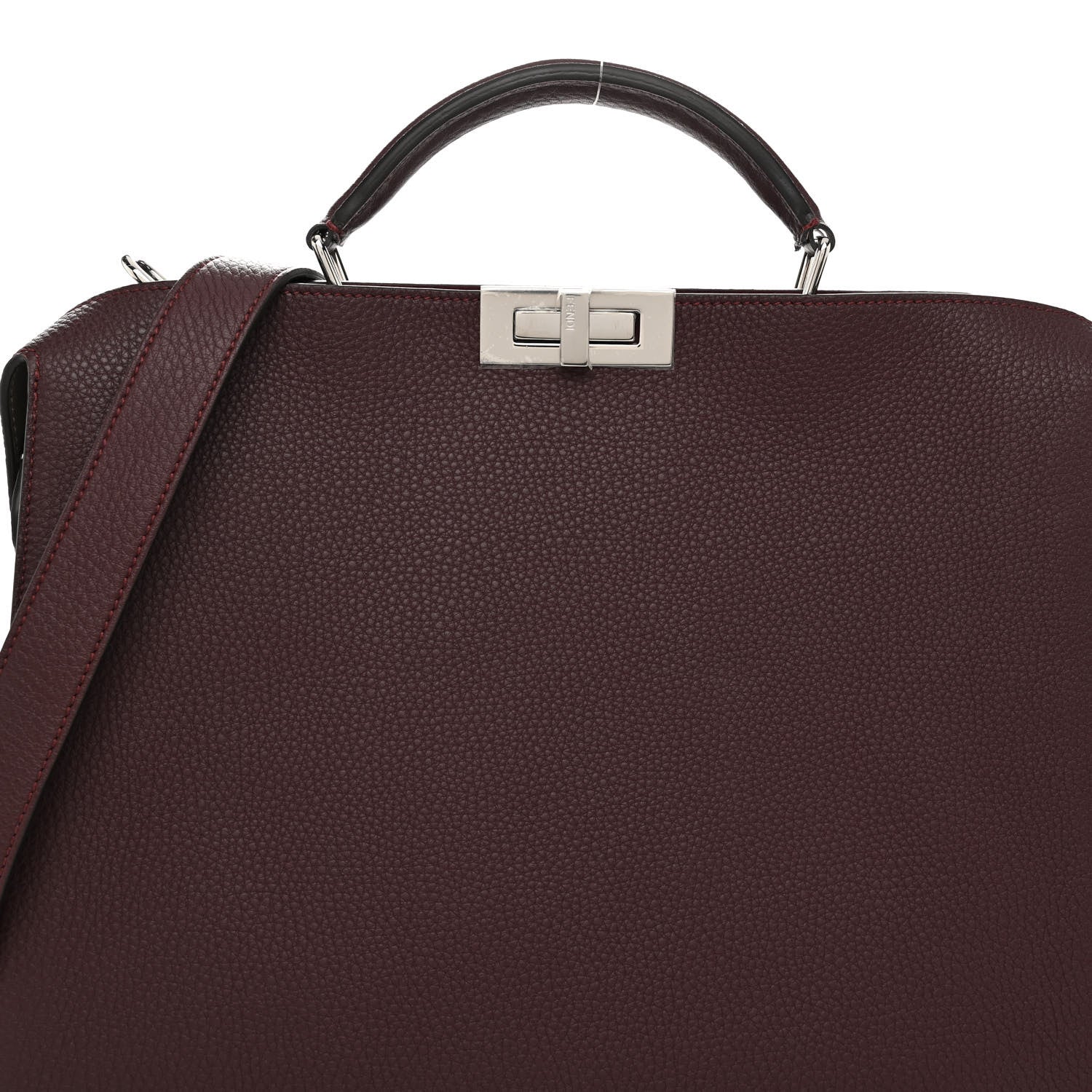 Fendi Cuoio Romano Vitello Cover Glazed Fabric Bi-Color FF 1974 Medium Peekaboo I SEE U Satchel Granada Tartufo Burgundy Tobacco Moro 8 of 11