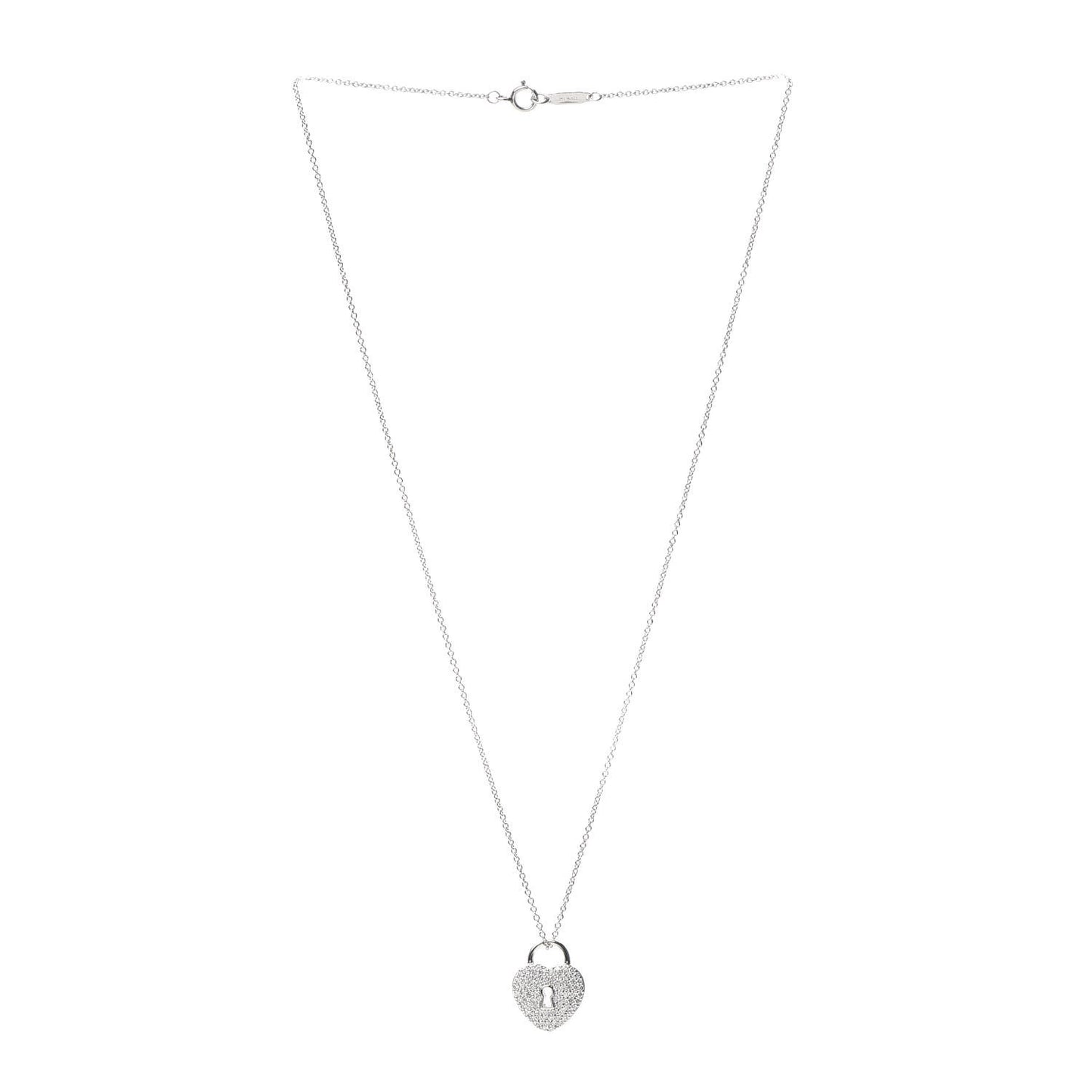 Platinum Diamond Small Heart Lock Pendant Necklace