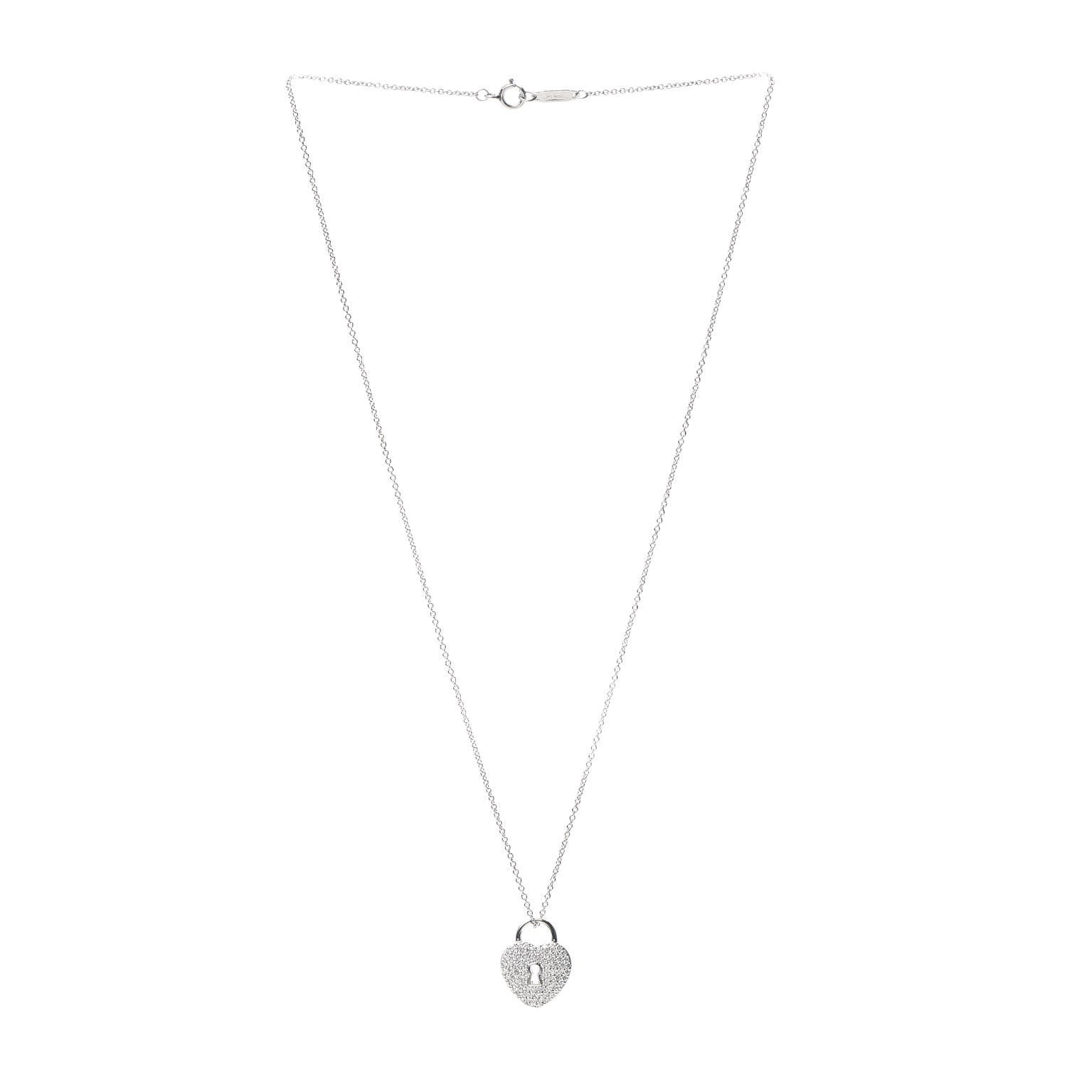 Tiffany Platinum Diamond Small Heart Lock Pendant Necklace 3 of 6