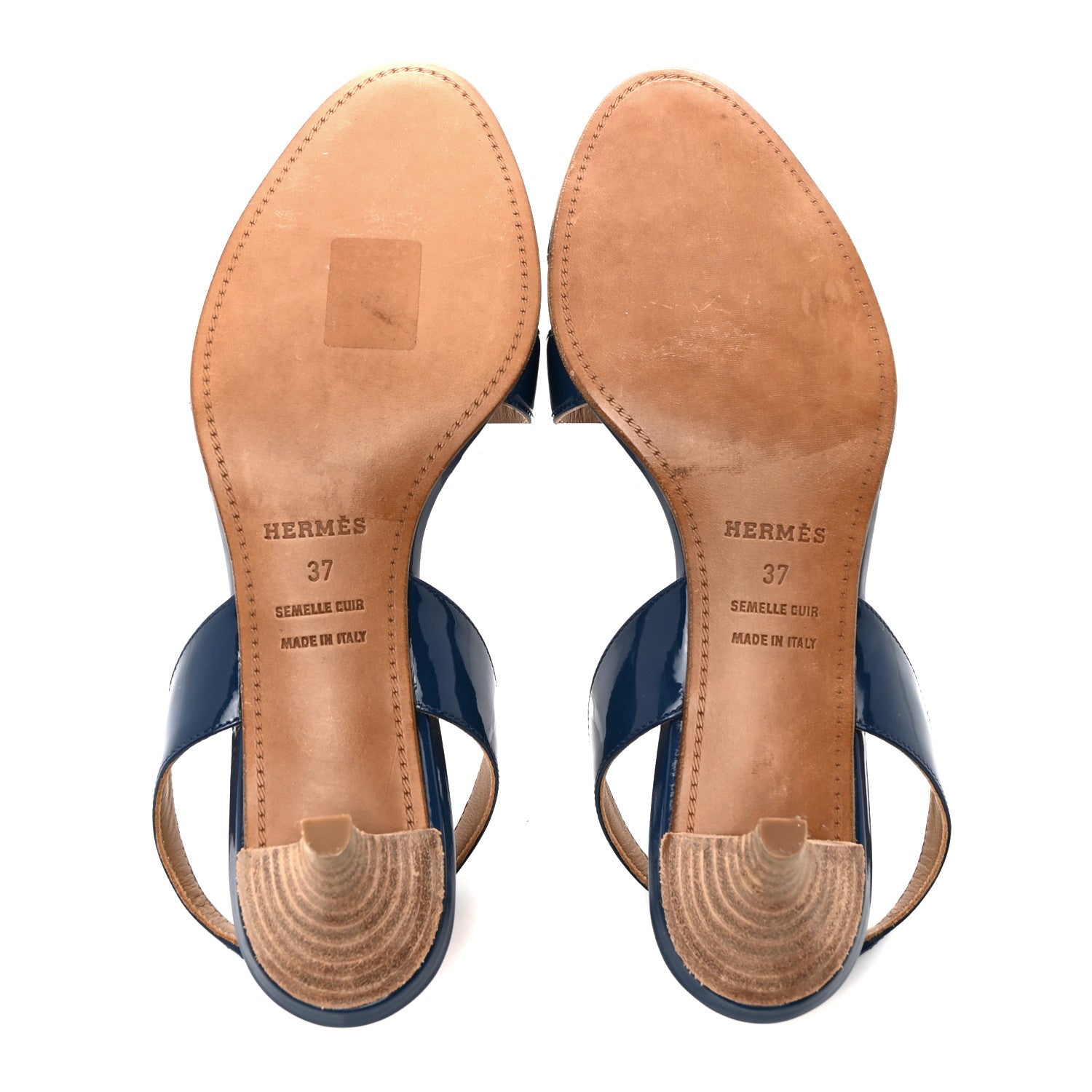 Hermes Patent Ottomane Slingback Sandals 37 Blue 1471875