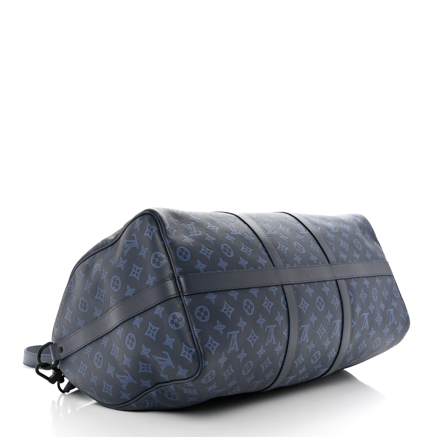 Louis Vuitton Calfskin Monogram Shadow Keepall Bandouliere 50 Navy 3 of 11