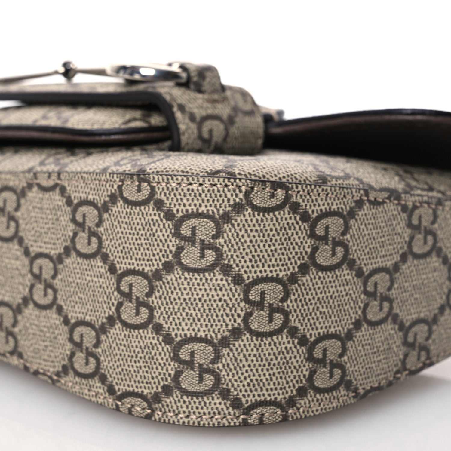 Gucci GG Supreme Monogram Mini Horsebit 1955 Asymmetric Shoulder Bag Beige Ebony 10 of 11